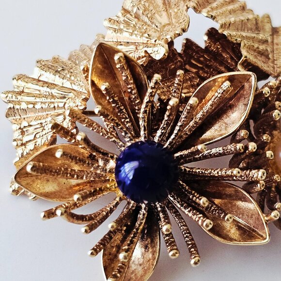 German Rolled Gold Lapis & Gold Vintage Brooch - Picture 2 of 9
